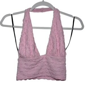 DIVIDED by H&M Pink Textured Halter Crop Top Size S‎